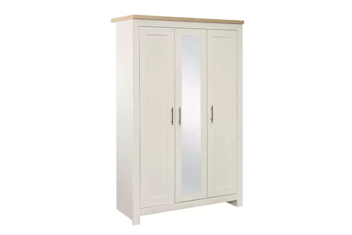 Highgate Cream & Oak 3 Door Wardrobe With Mirror