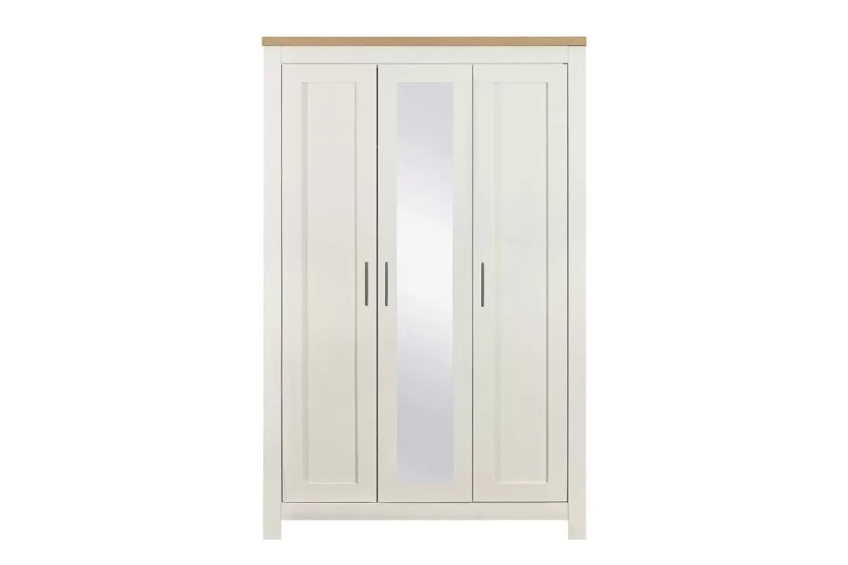 Highgate Cream & Oak 3 Door Wardrobe With Mirror