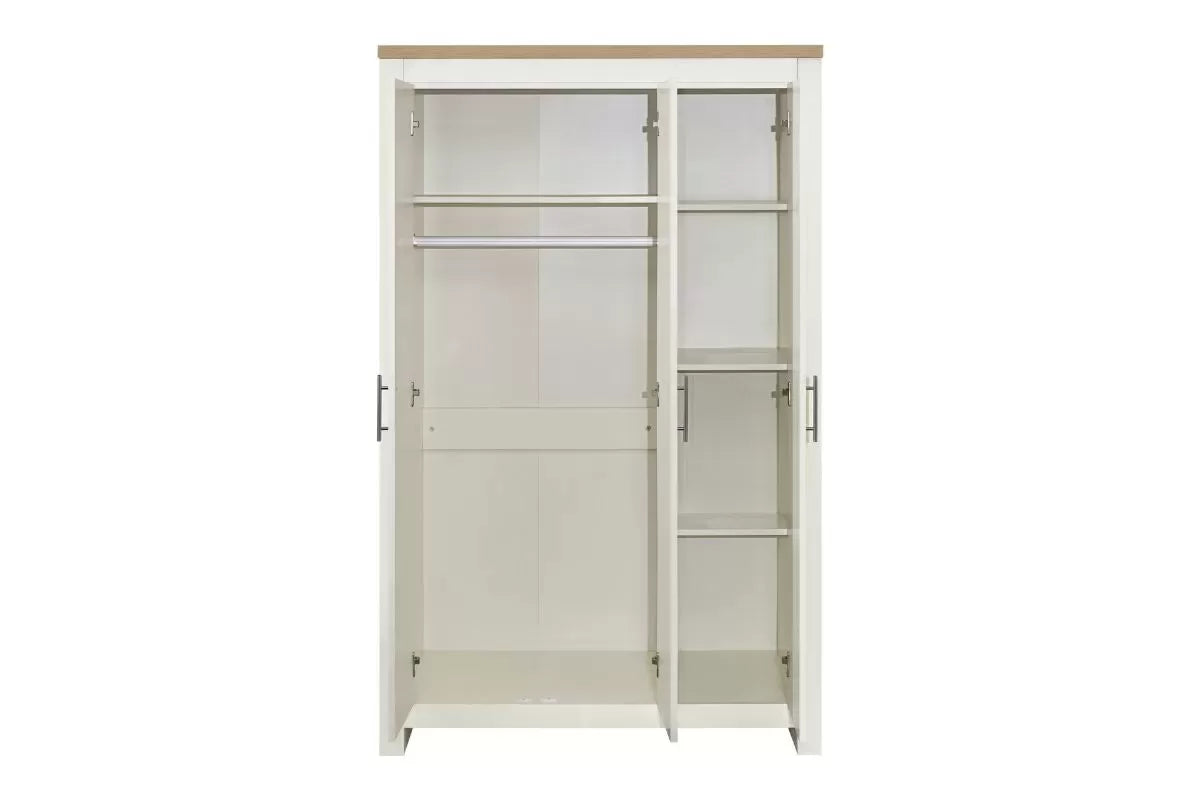 Highgate Cream & Oak 3 Door Wardrobe With Mirror