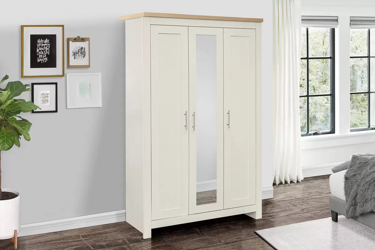 Highgate Cream & Oak 3 Door Wardrobe With Mirror