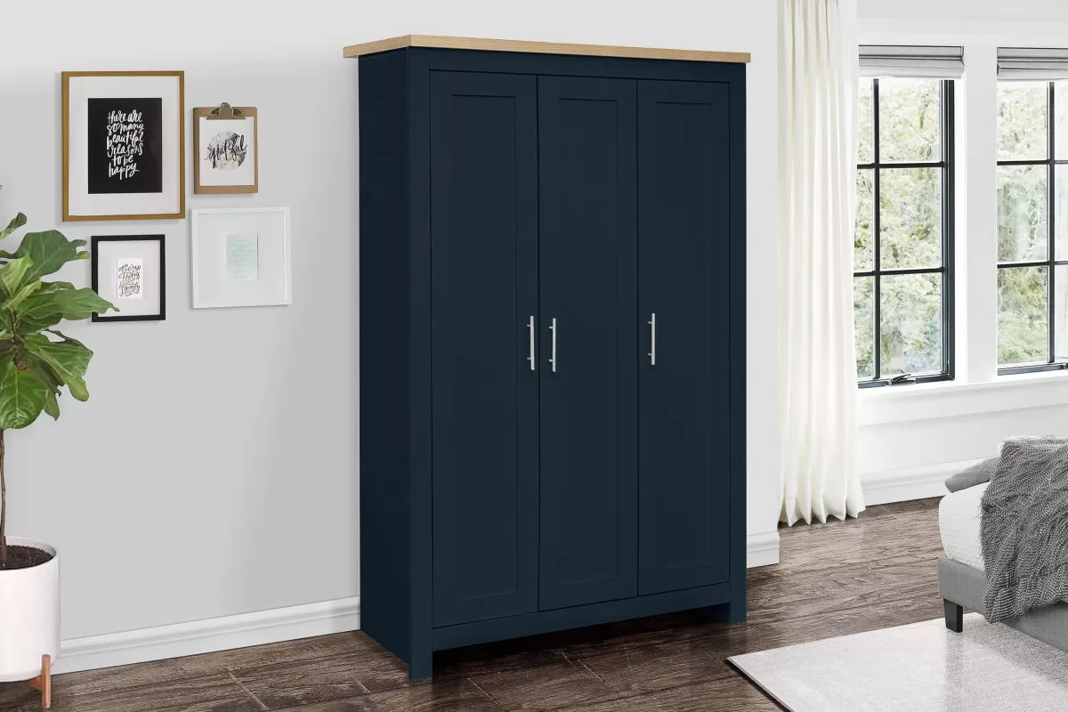 Highgate Navy Blue & Oak 3 Door Wardrobe