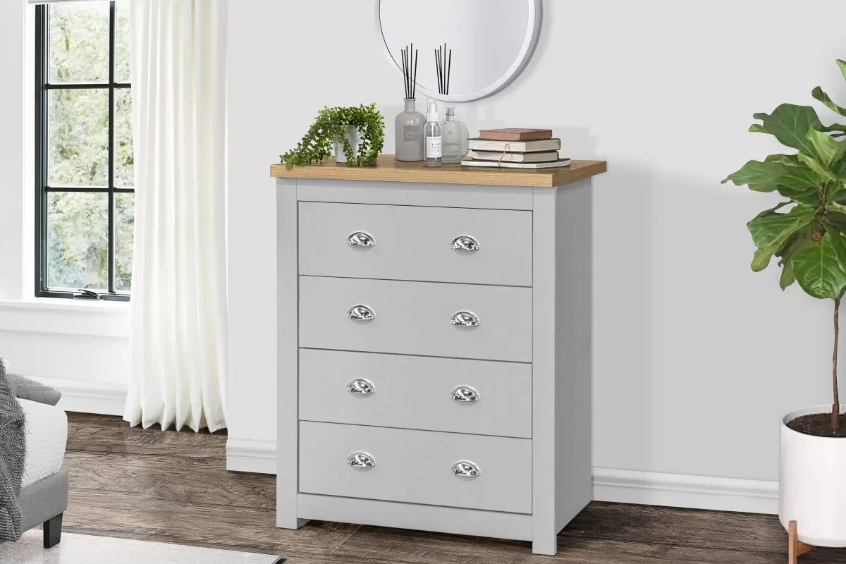 Highgate Grey & Oak 4 Drawer Chest