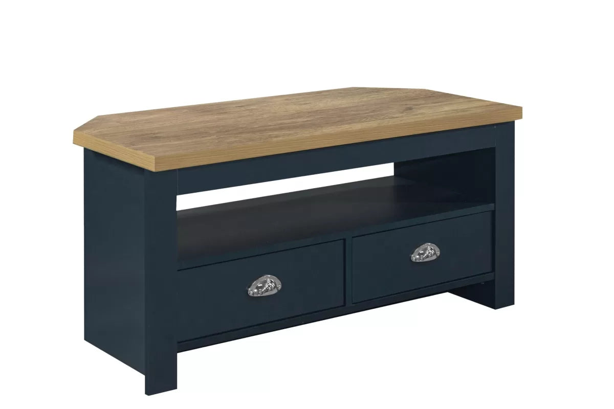 Highgate Navy Blue & Oak Corner TV Unit