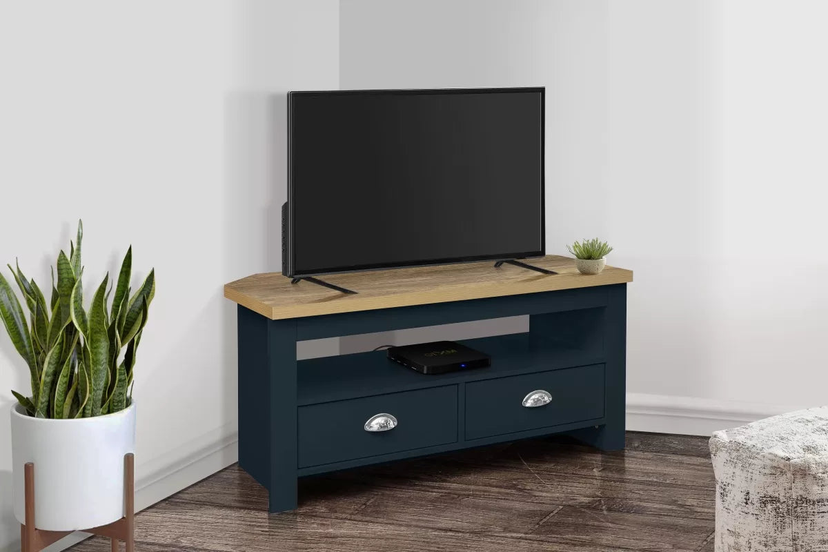 Highgate Navy Blue & Oak Corner TV Unit