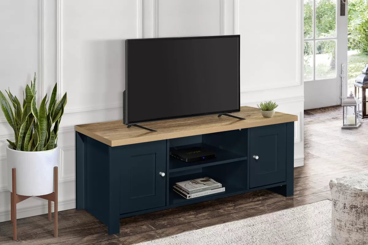 Highgate Navy Blue & Oak Large TV Unit