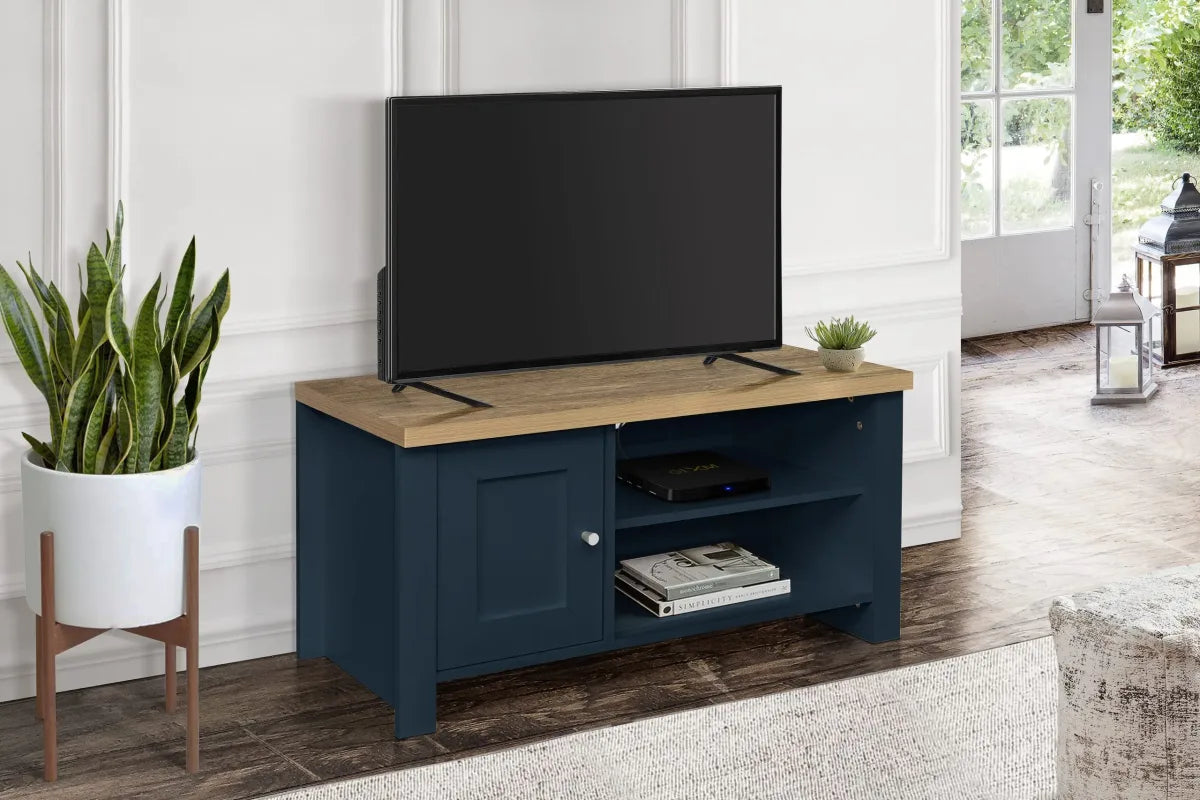 Highgate Navy Blue & Oak Small TV Unit