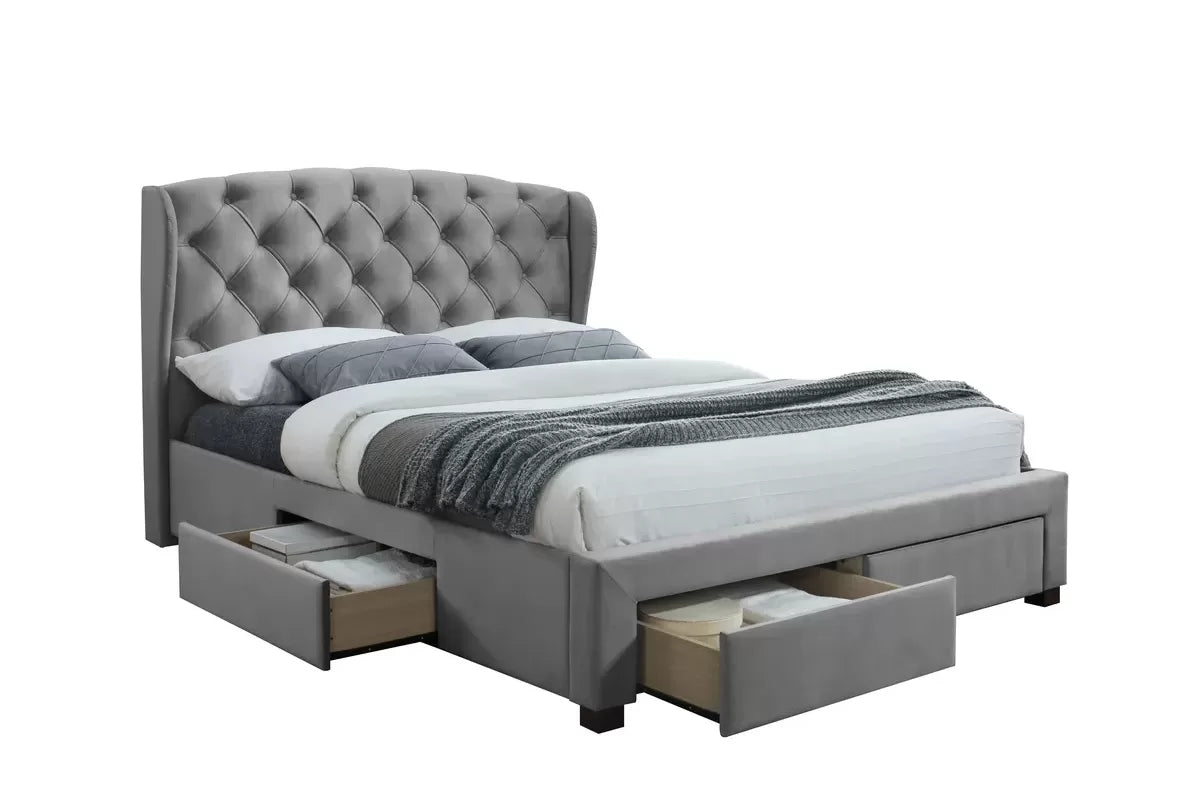 Hope Grey Fabric Storage Double Bed + Bliss Double Mattress