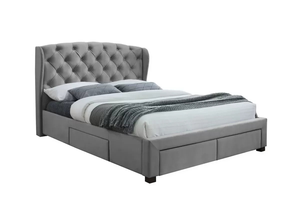 Hope Grey Fabric Storage Double Bed + Bliss Double Mattress