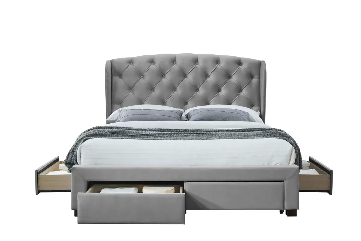 Hope Grey Fabric Storage Double Bed + Bliss Double Mattress