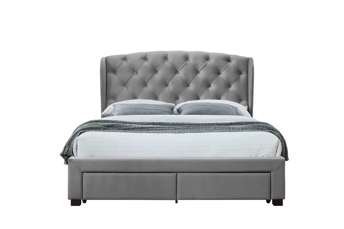 Hope Grey Fabric Storage King Bed + Bliss King Mattress