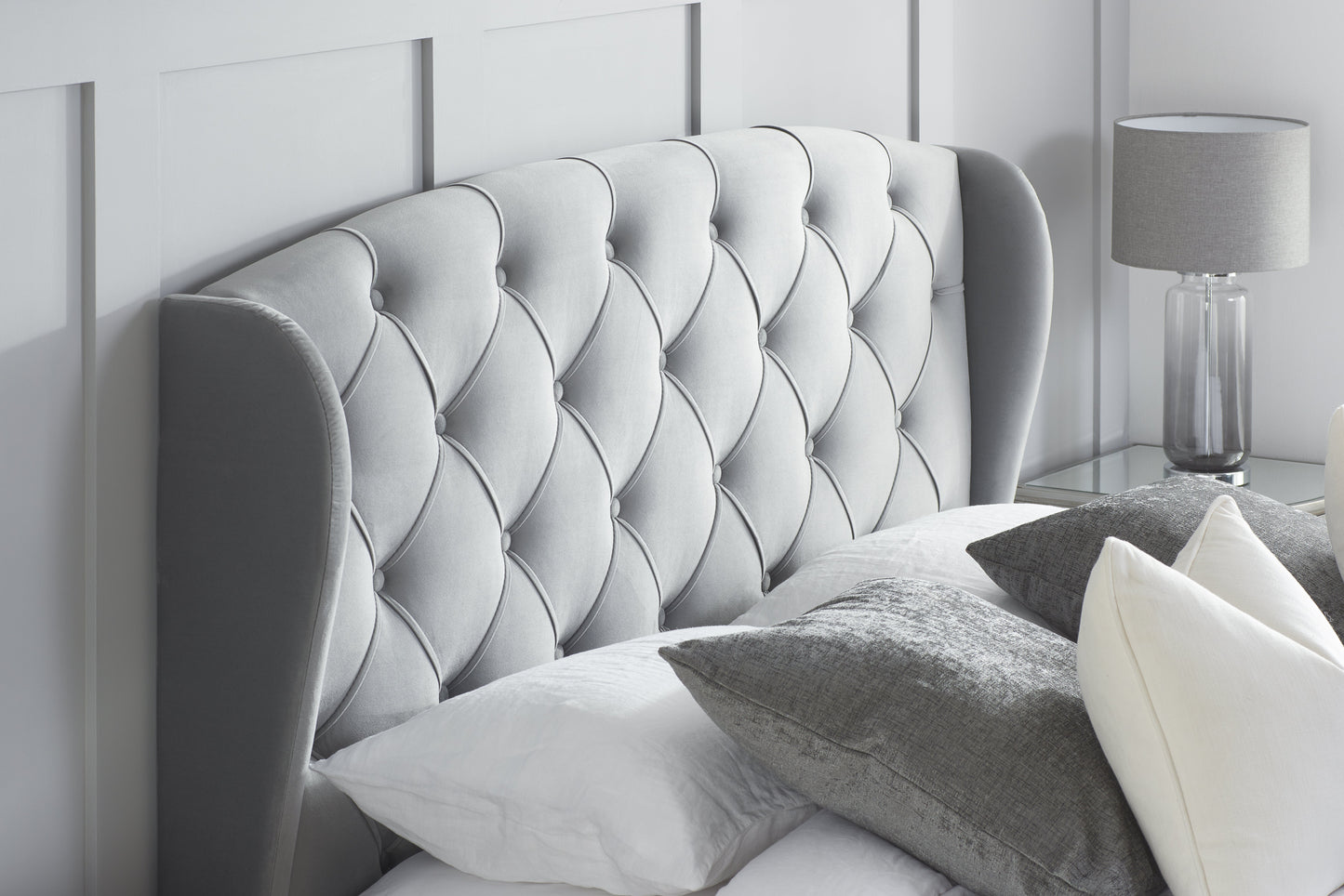 Hope Grey Fabric Storage Double Bed + Bliss Double Mattress