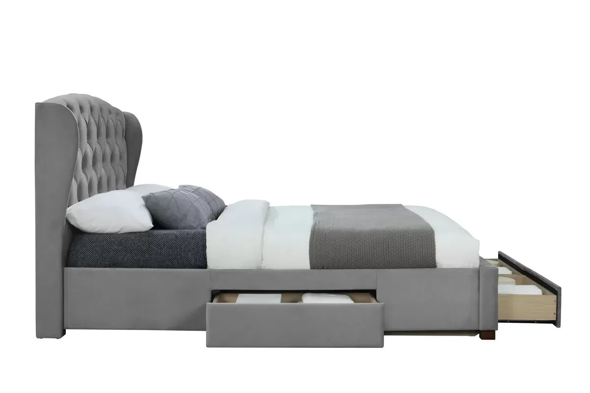 Hope Grey Fabric Storage King Bed + Bliss King Mattress