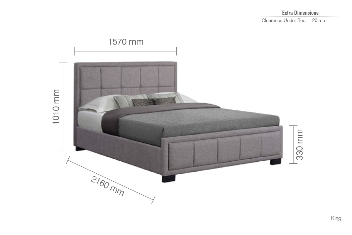 Hannover Grey Fabric King Bed + Comfort King Mattress