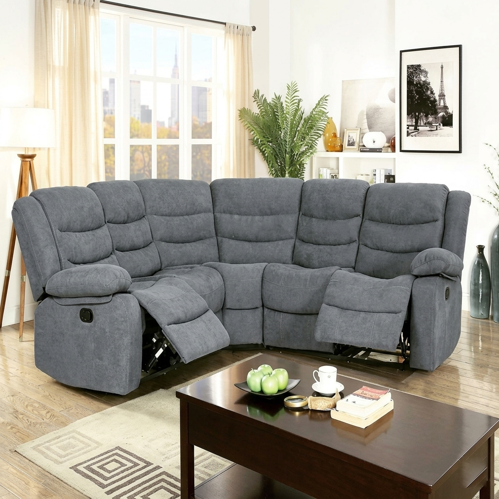 Harrogate Grey Fabric Recliner Corner Sofa
