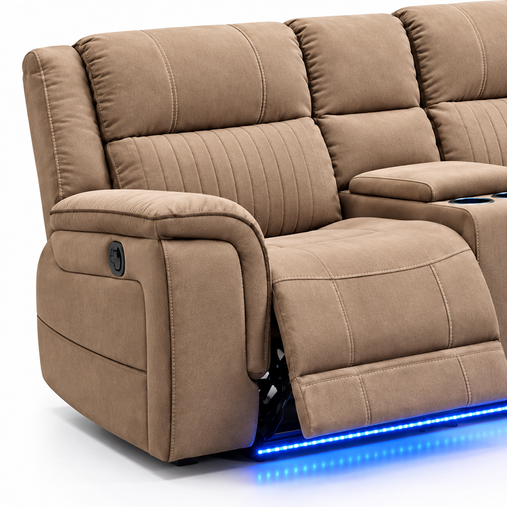 Helena Beige Micro Fabric Electic Recliner Corner Sofa