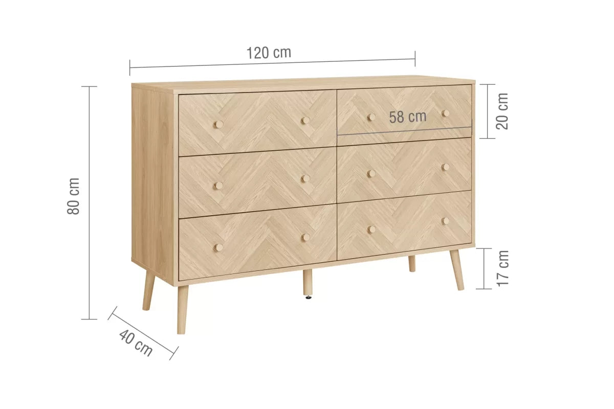 Herringford Oak 6 Drawer Chest