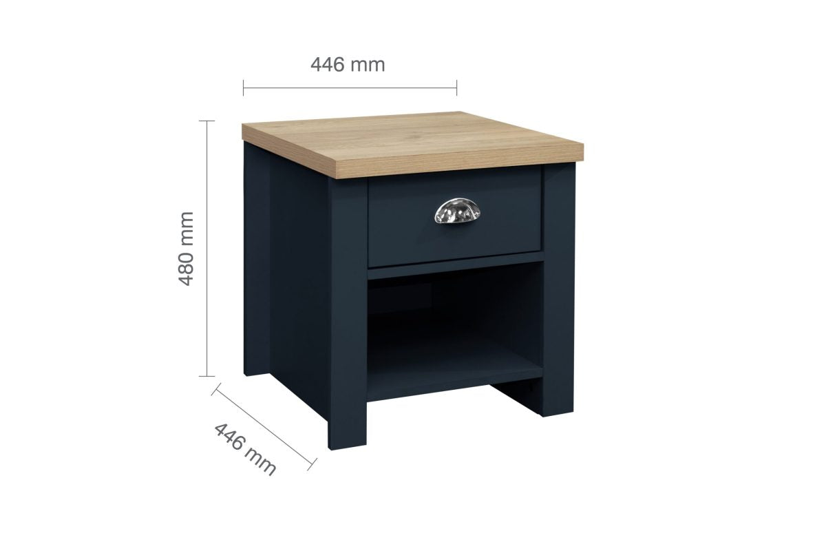 Highgate Navy Blue & Oak 1 Drawer Lamp Table