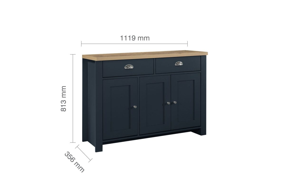 Highgate Navy Blue & Oak 3 Door 2 Drawer Sideboard
