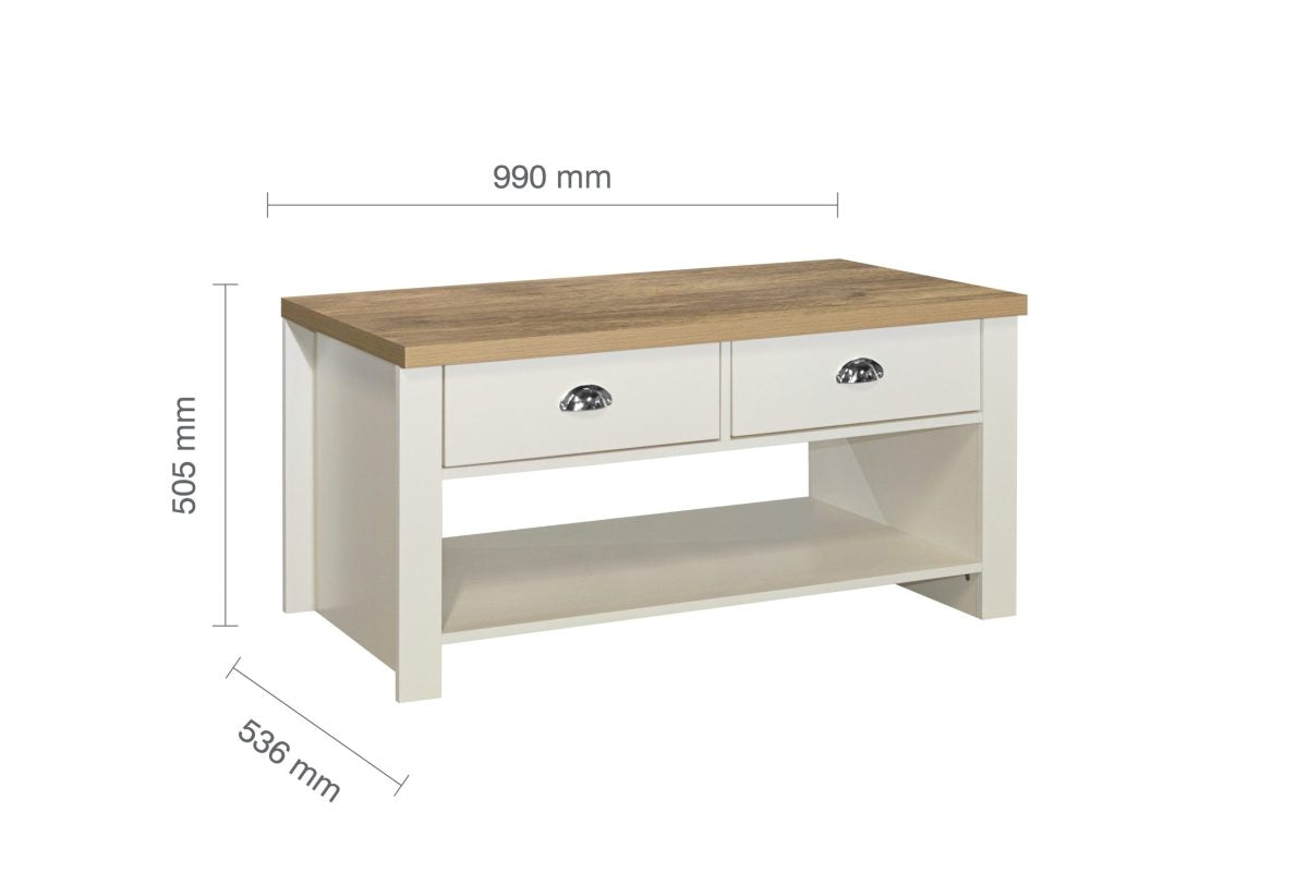 Highgate Cream & Oak 2 Drawer Coffee Table