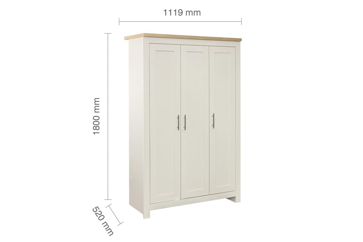 Highgate Grey & Oak 3 Door Wardrobe