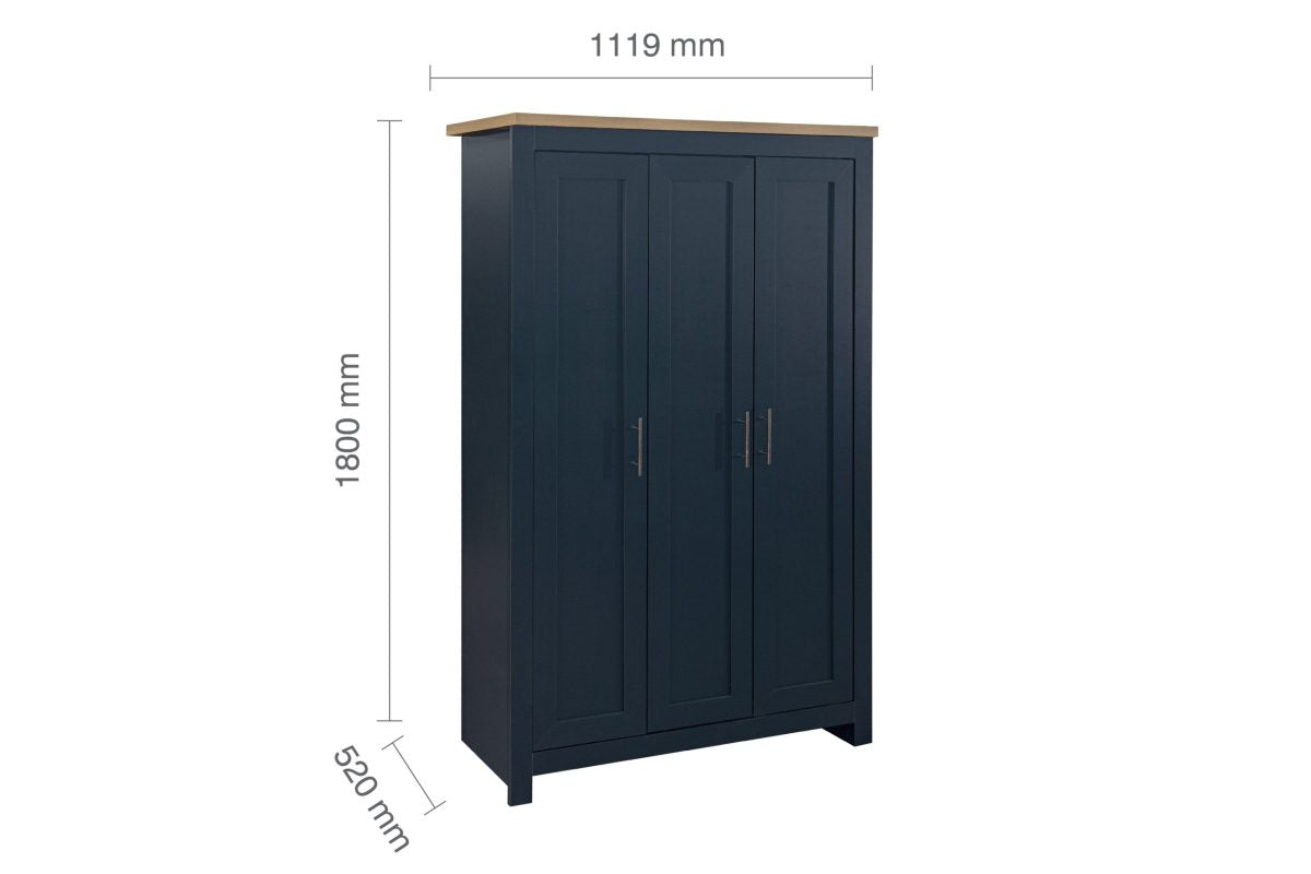 Highgate Navy Blue & Oak 3 Door Wardrobe