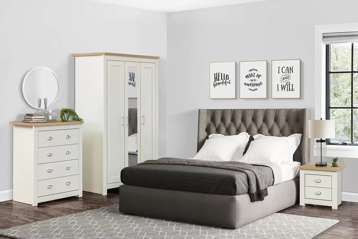 Highgate Cream & Oak 3 Door Wardrobe With Mirror