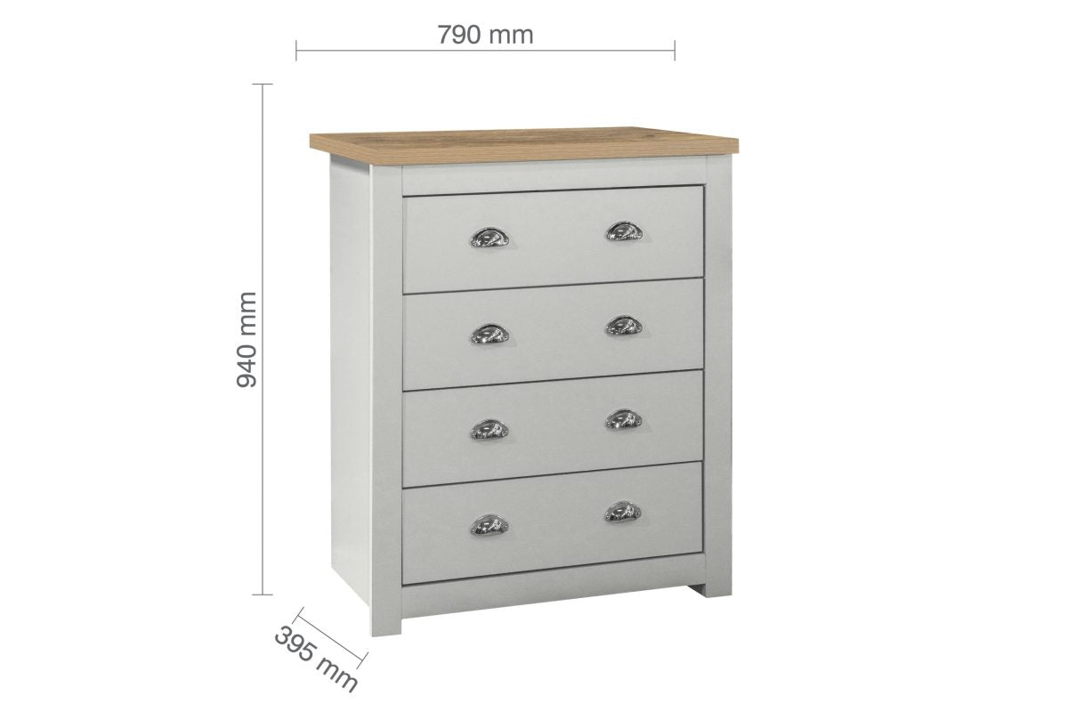 Highgate Grey & Oak 4 Drawer Chest