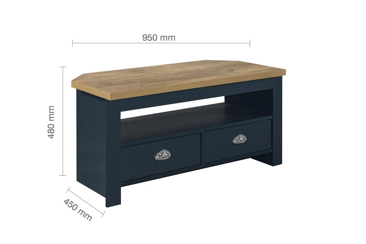 Highgate Navy Blue & Oak Corner TV Unit