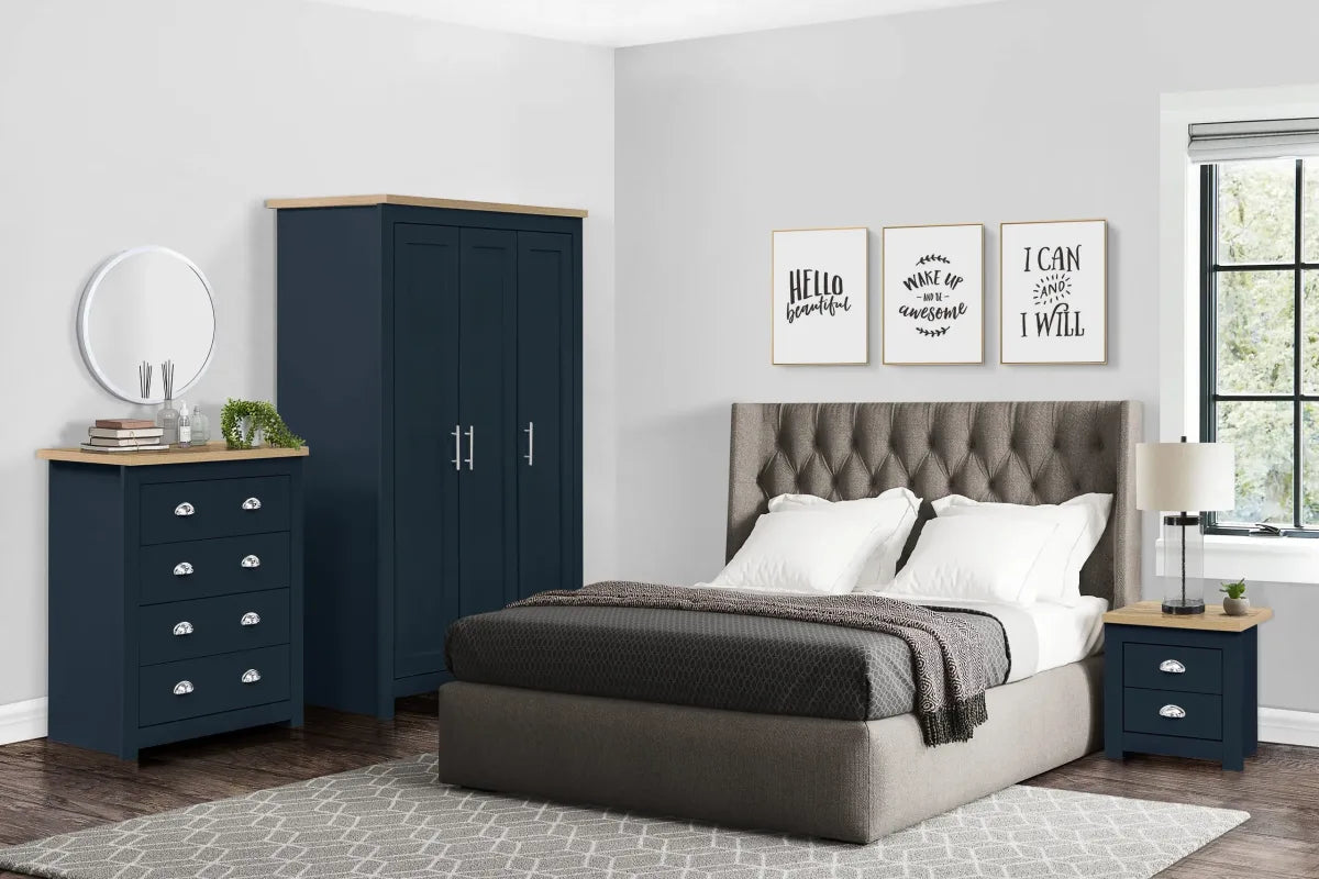 Highgate Navy Blue & Oak 3 Door Wardrobe