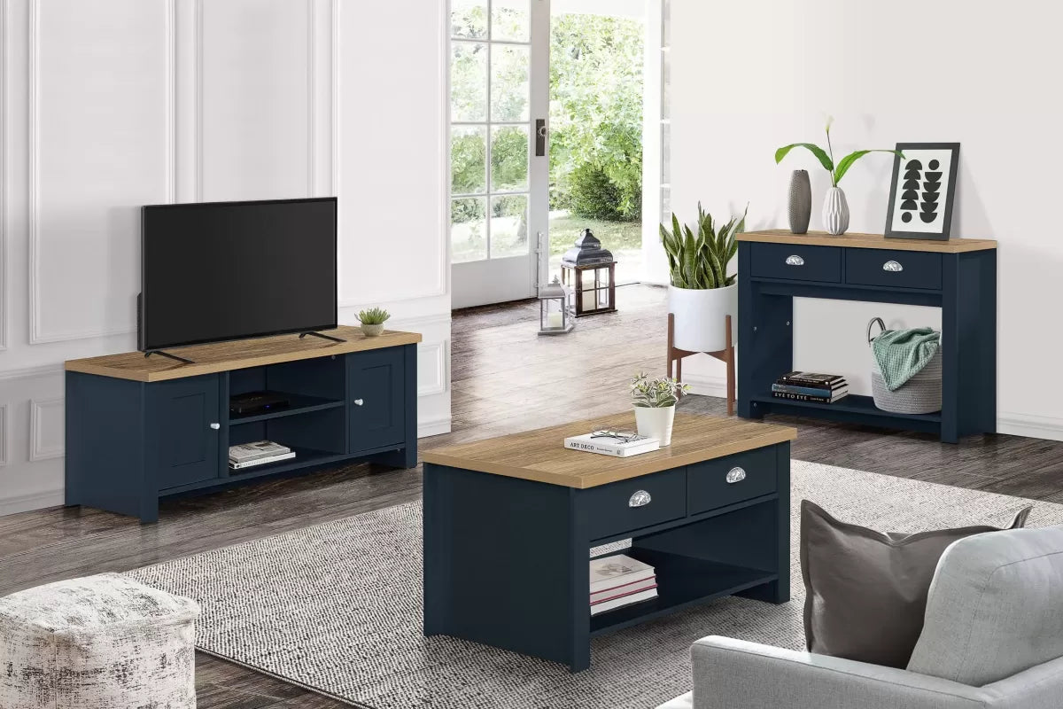 Highgate Navy Blue & Oak 2 Drawer Console Table