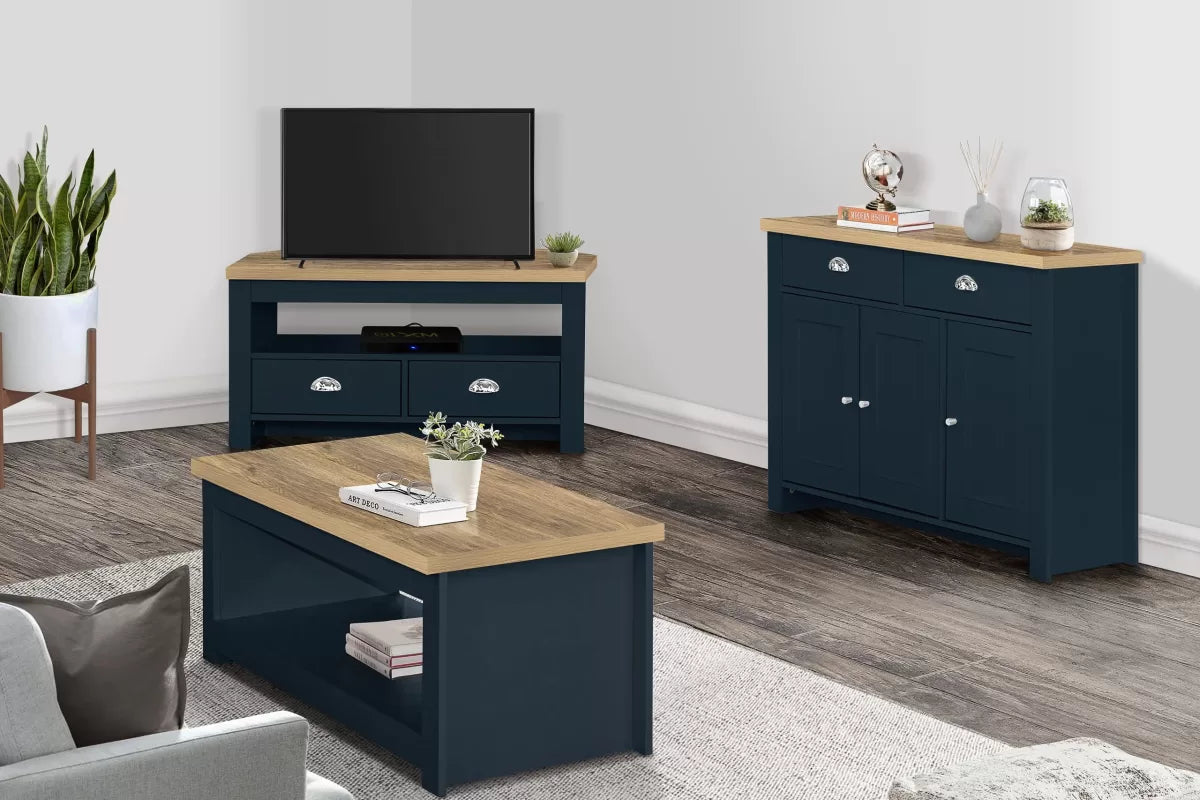 Highgate Navy Blue & Oak 3 Door 2 Drawer Sideboard