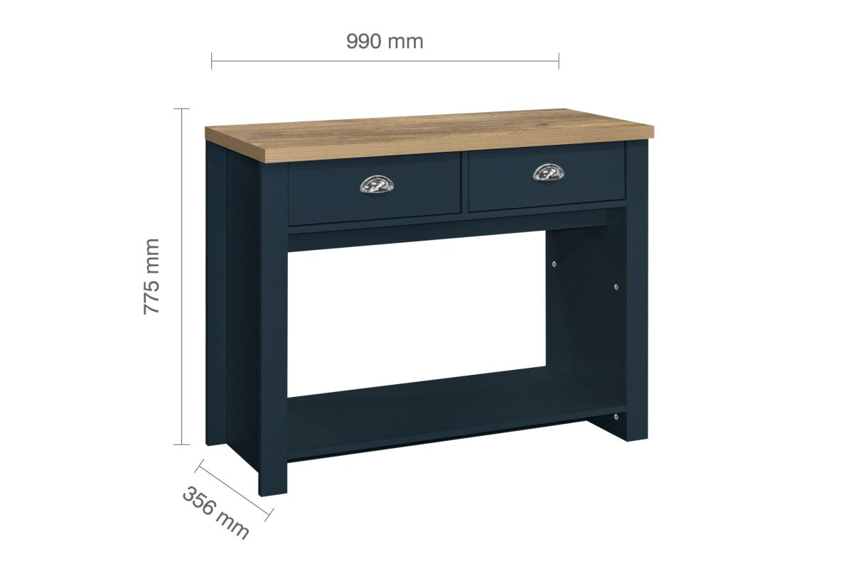Highgate Navy Blue & Oak 2 Drawer Console Table