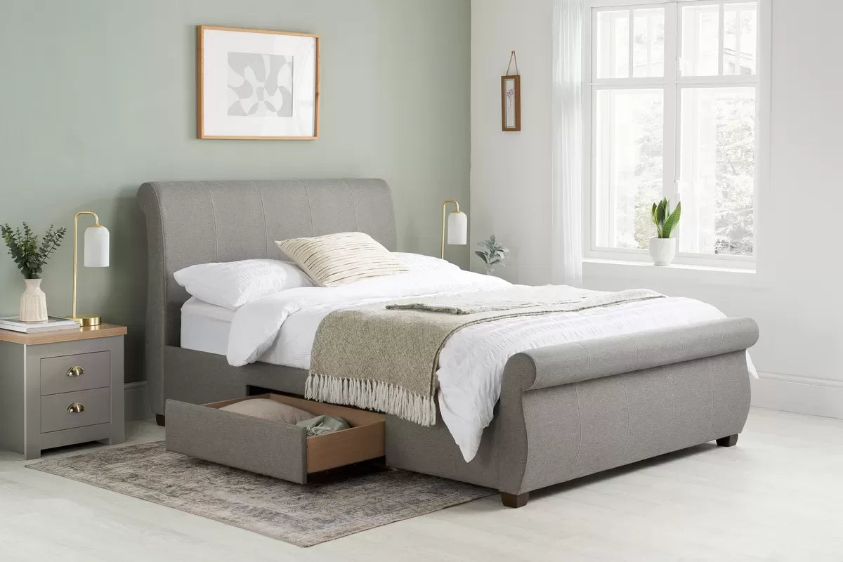 Lancaster Grey Fabic Storage Double Bed + Heaven Double Mattress