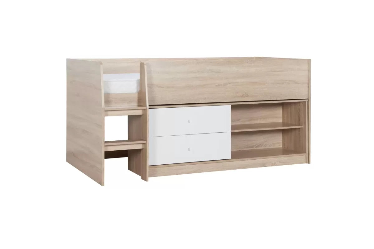 Leyton White & Oak Effect Cabin Bed + Single Comfort Mattress