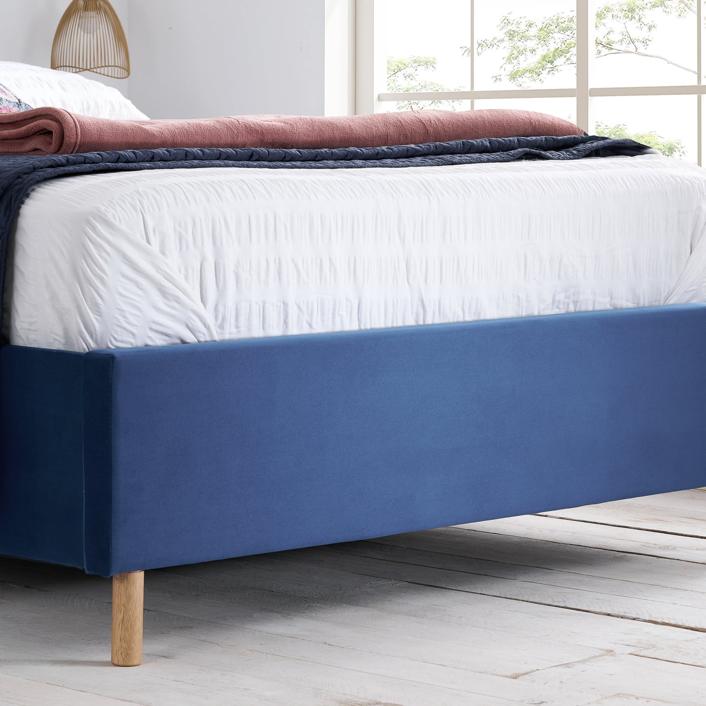 Loxley Blue Ottoman Double Bed + Comfort Double Mattress
