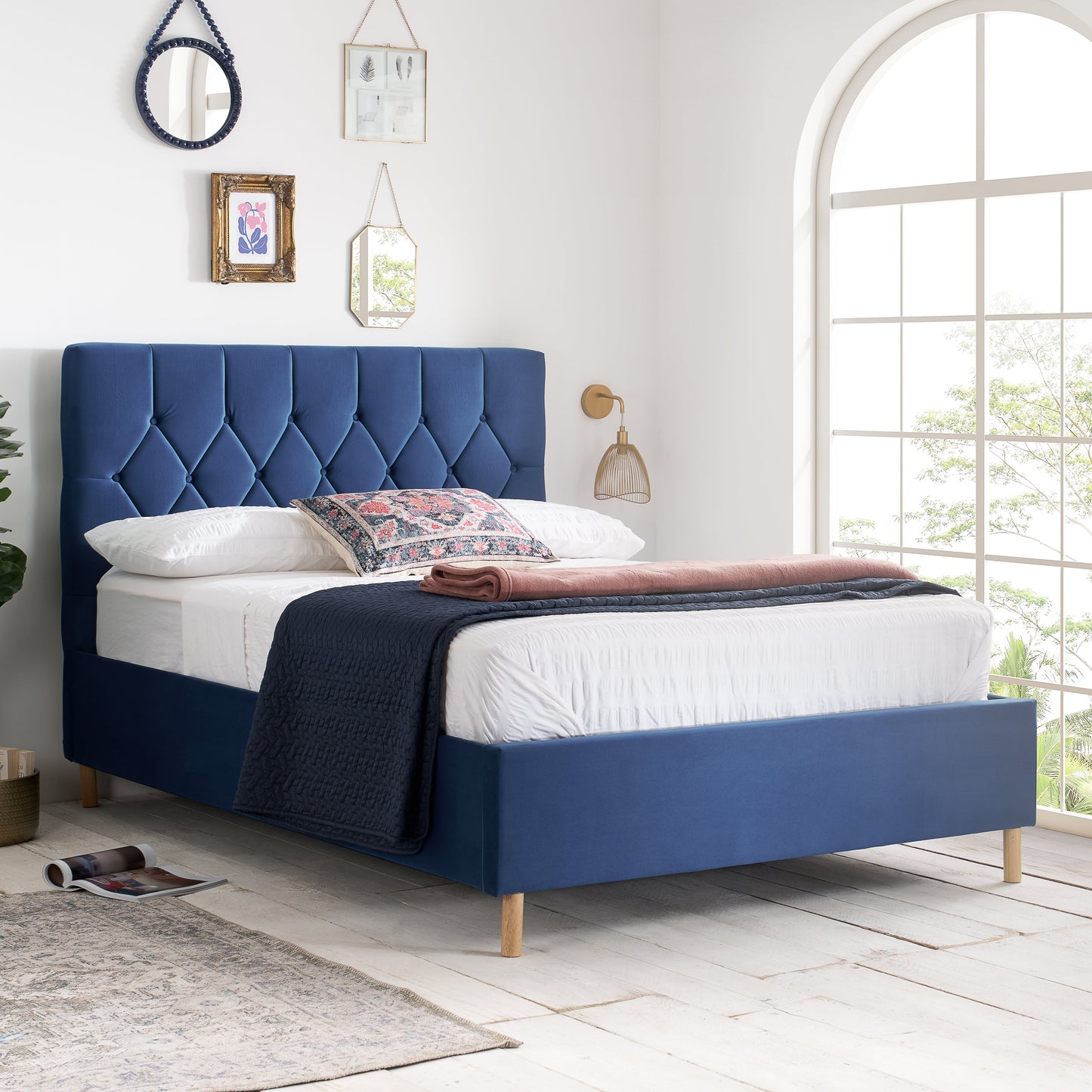 Loxley Blue Ottoman Double Bed + Comfort Double Mattress