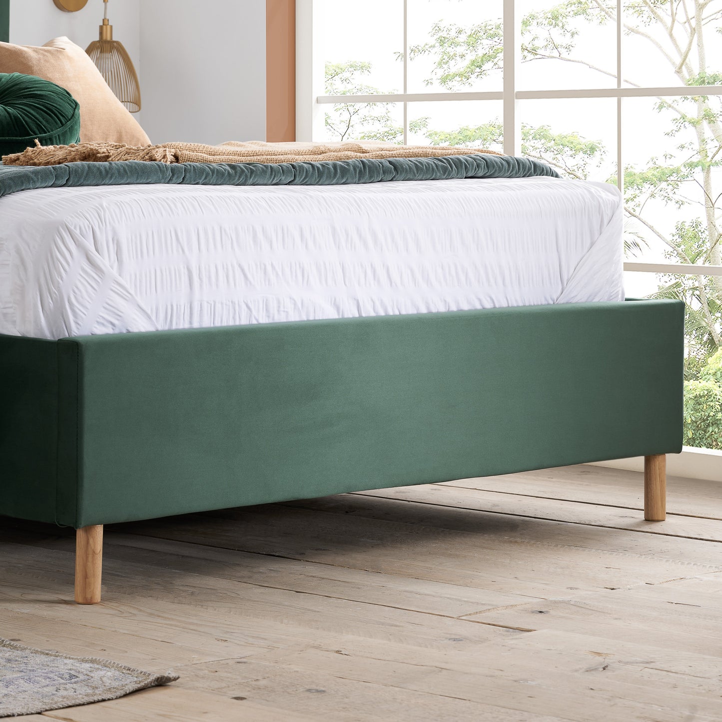 Loxley Green Ottoman Double Bed + Comfort Double Mattress