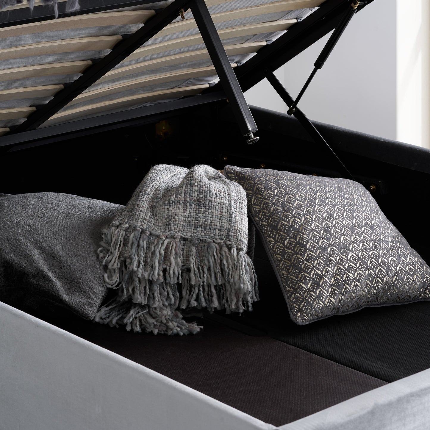 Loxley Grey Ottoman Double Bed + Comfort Double Mattress