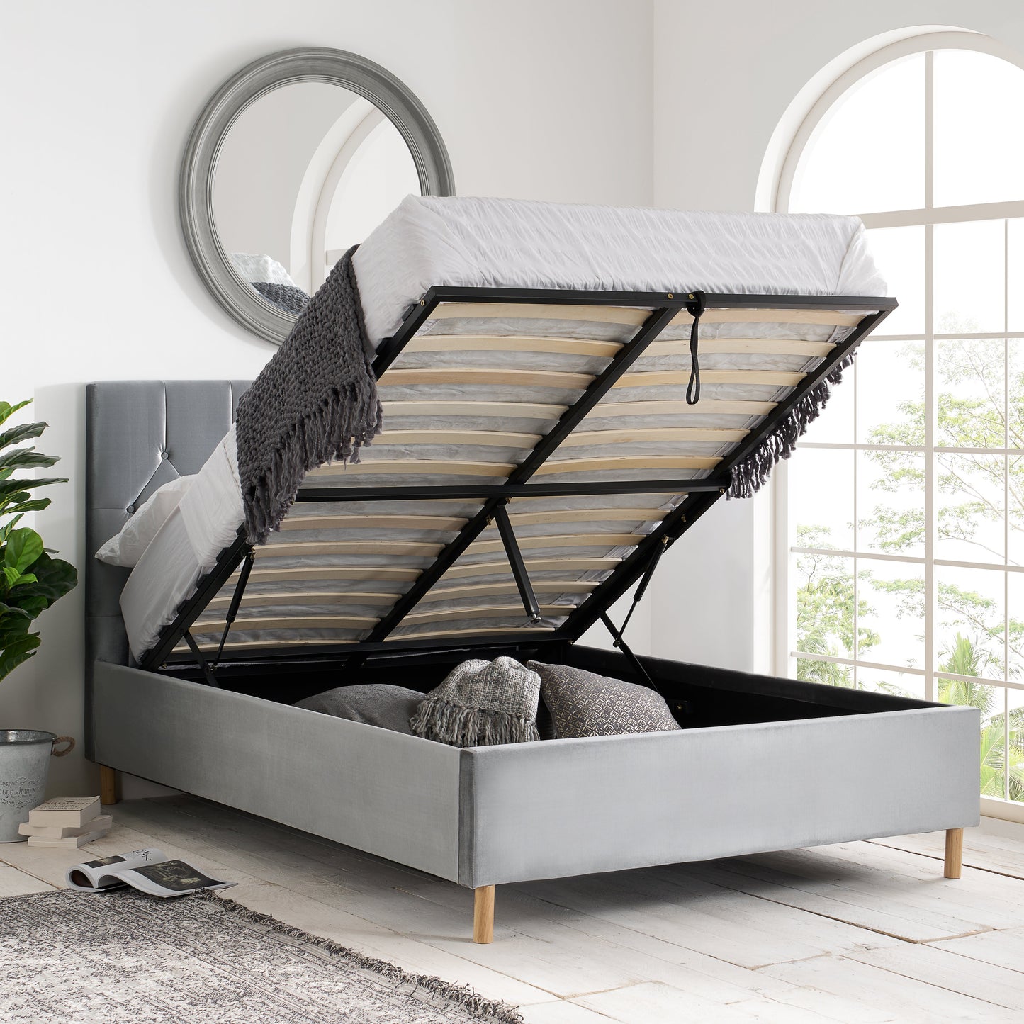 Loxley Grey Double Ottoman Bed