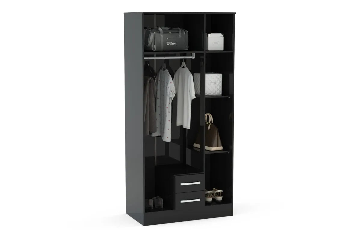 Lynx Black 3 Door 2 Drawer Robe with Mirror