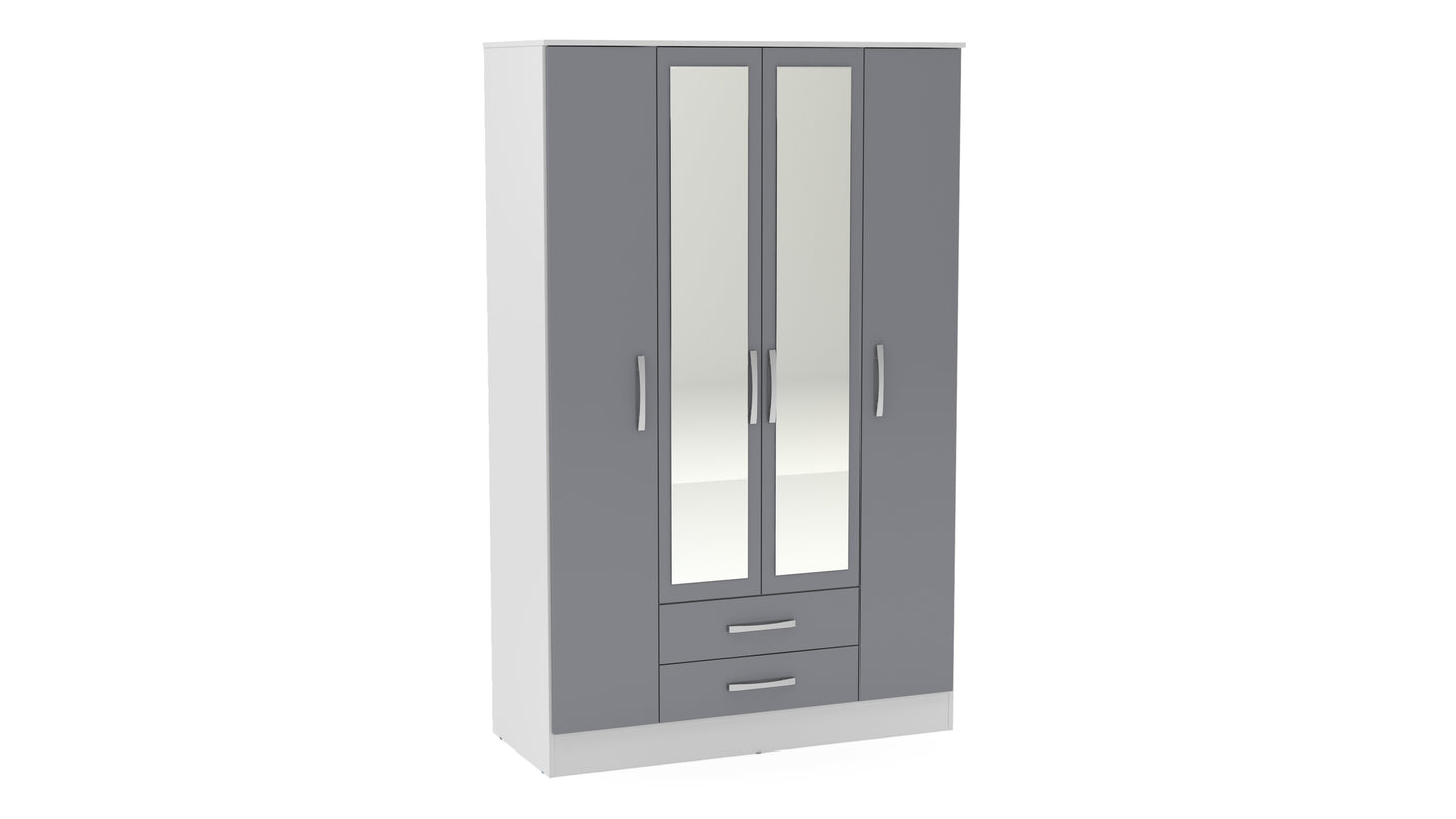 Lynx White & Grey 4 Door 2 Drawer Robe with Mirror