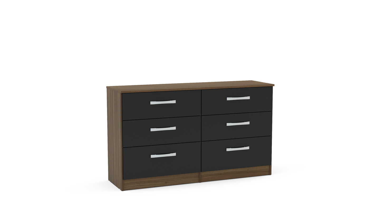 Lynx Walnut & Black 6 Drawer Chest