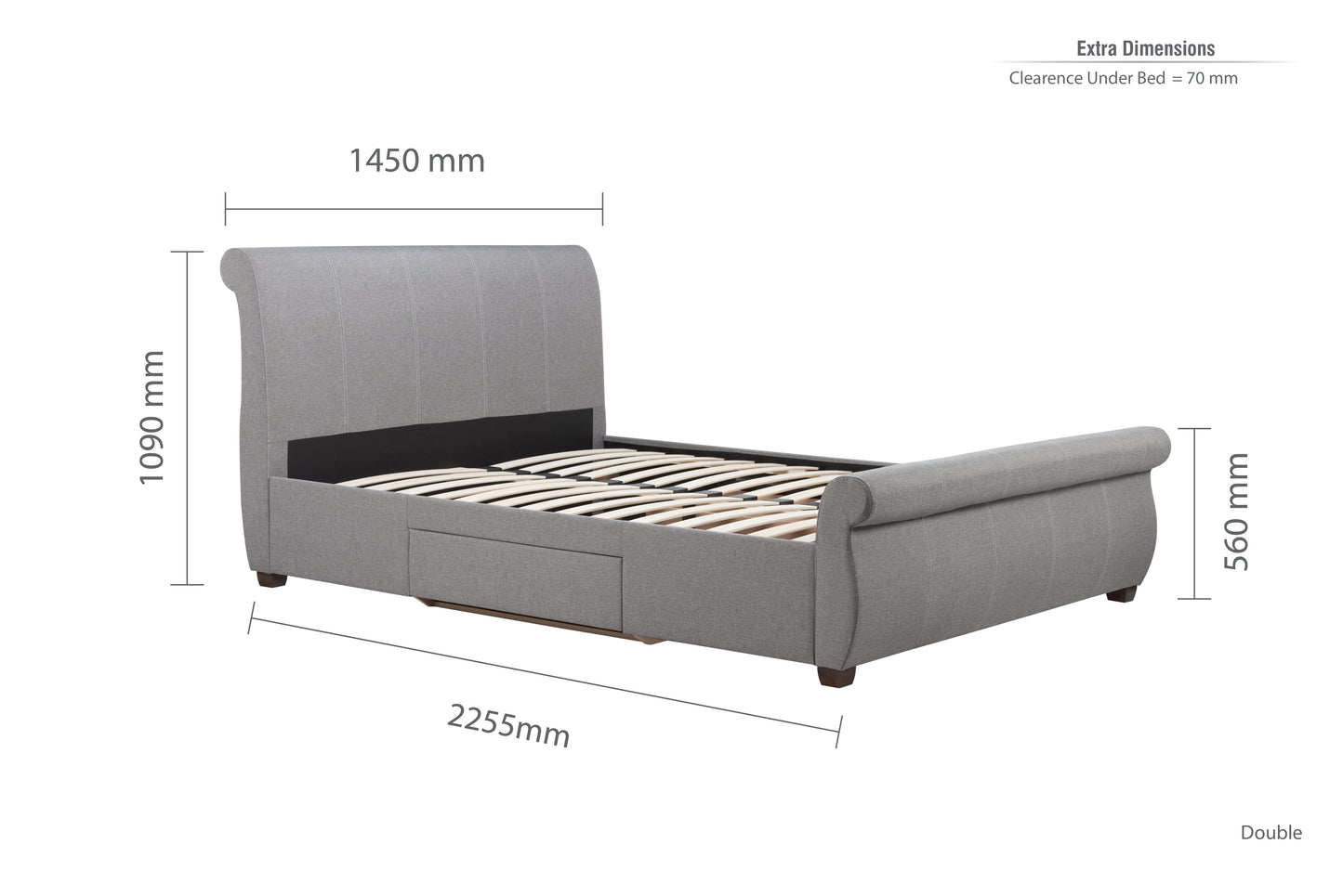 Lancaster Grey Fabic Storage Double Bed + Heaven Double Mattress