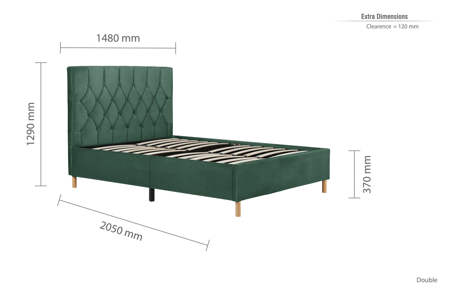 Loxley Green Double Bed + Comfort Double Mattress