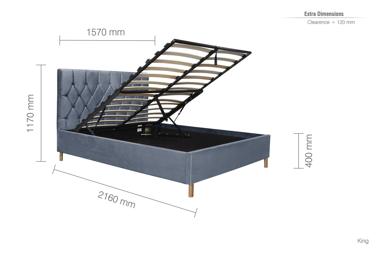 Loxley Grey Ottoman King Bed + Comfort King Mattress