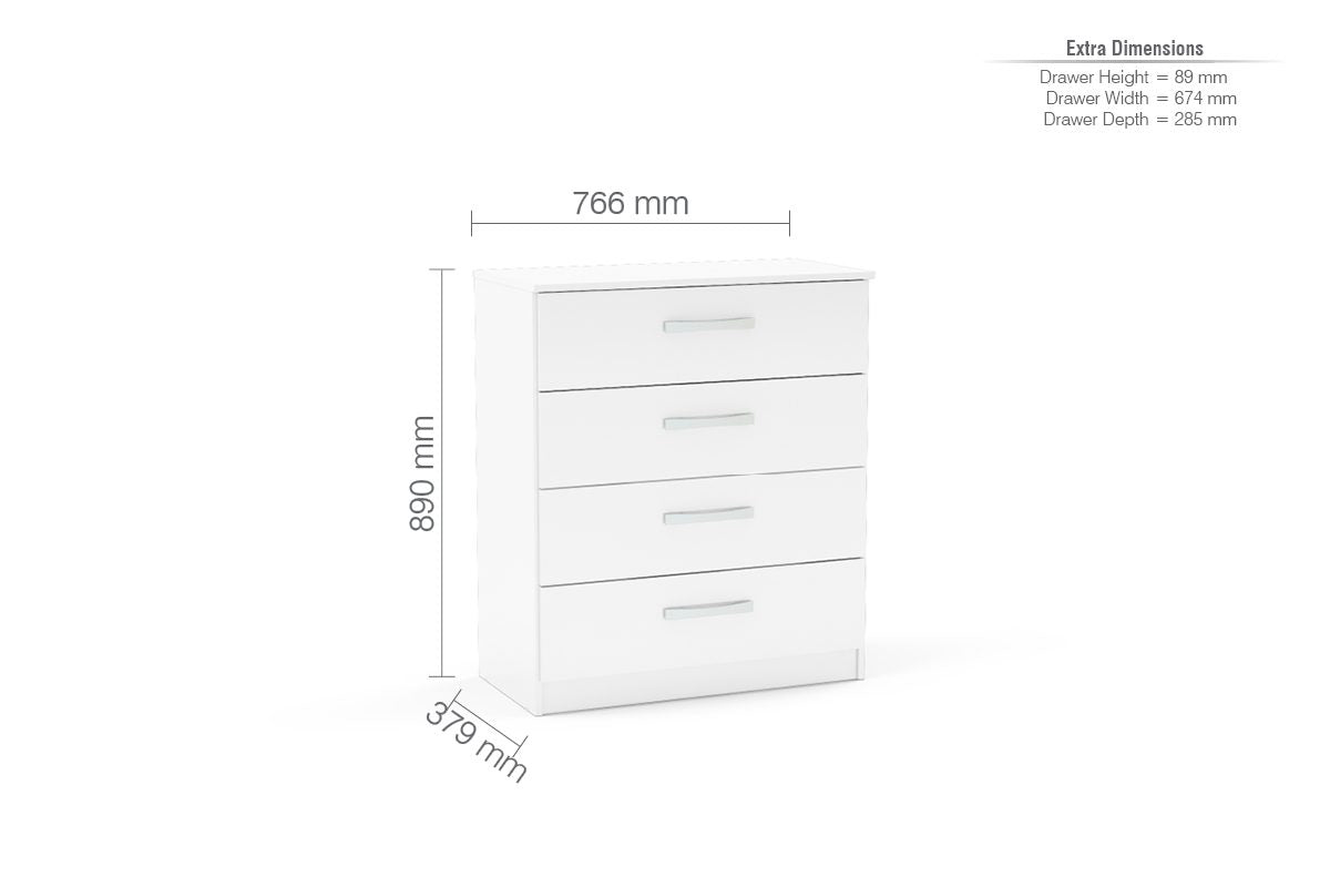Lynx White 4 Drawer Chest