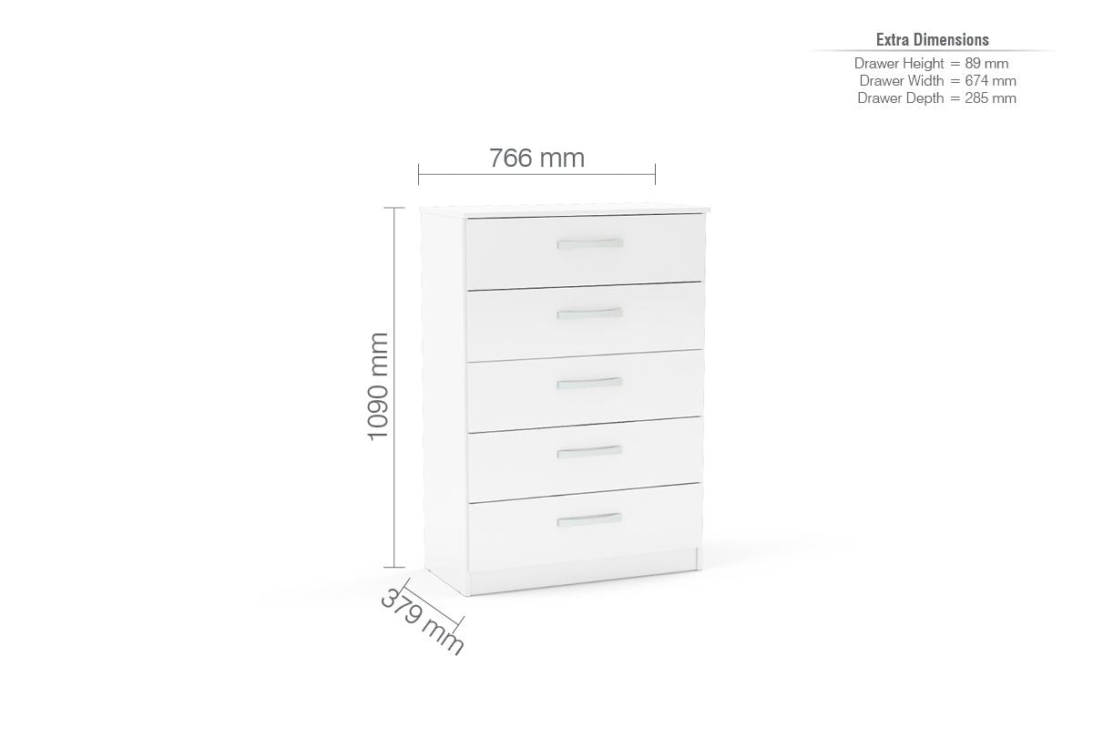 Lynx White 5 Drawer Chest