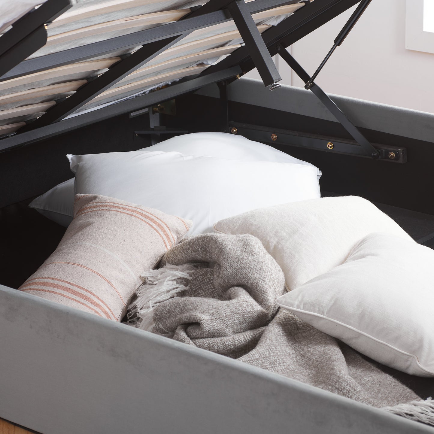 Marquis Grey Super King Ottoman Bed + Super King Heaven Mattress