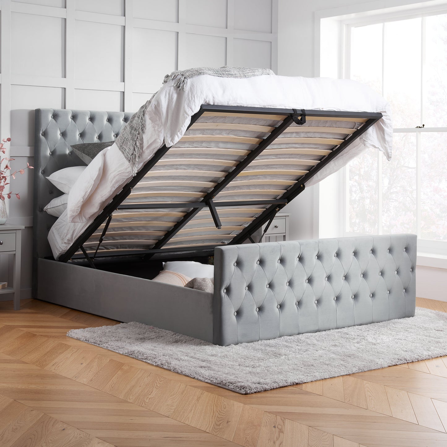 Marquis Grey Super King Ottoman Bed + Super King Heaven Mattress