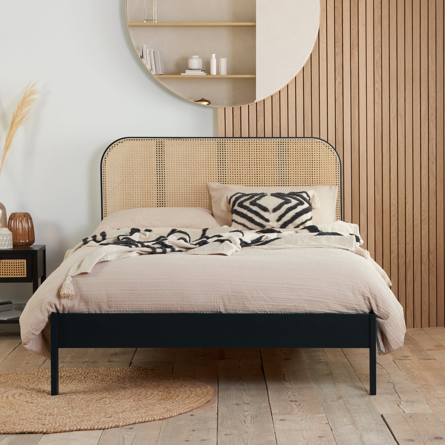 Margot Black Rattan King Bed + Heaven King Mattress